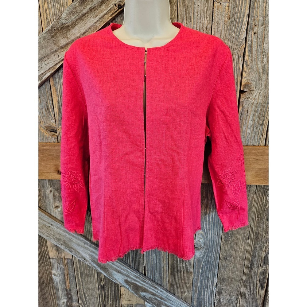 Melrose studio linen blend hot pink career casual raw hem shaket ^
